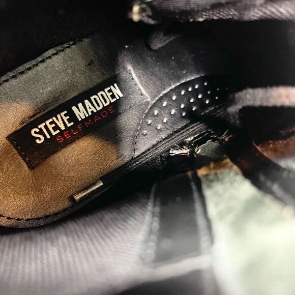 Steve Madden Self Made Sayne Ankle Boots Mens 8.5 Black Platform Leather Lace-Up - Picture 9 of 10